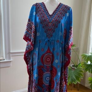 Bohemian Blue and Red Kaftan Dress